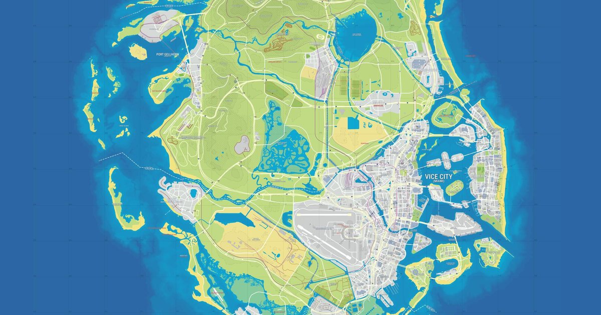 Map of Leonida with Vice City on the east coast